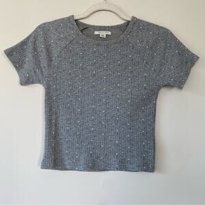 American Eagle Ribbed Cropped Ditzy Floral Top Gray Blue Size S
